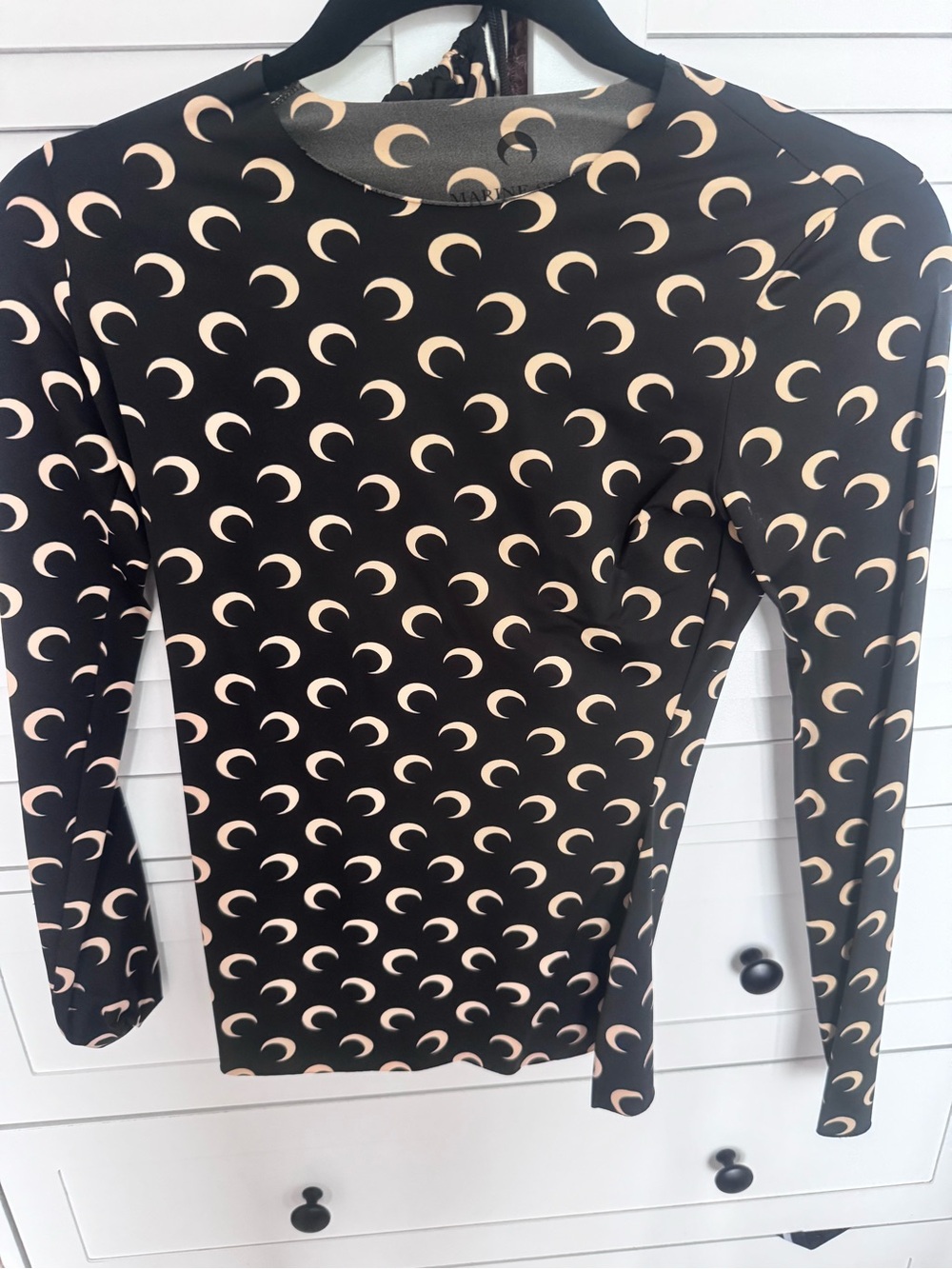 Marine Serre Black Long-Sleeve Top & Bottoms with Cream Crescent Moon Print